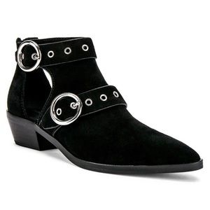 Rebecca Minkoff | ‘Kianna’ Black Leather Suede Cutout Western Ankle Booties